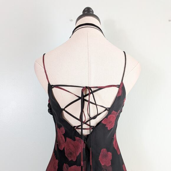 Vintage Betsy Adam Prom Dress Maxi Gown 6 Black Red 90s Y2K Floral Fairy Goth - Picture 6 of 8